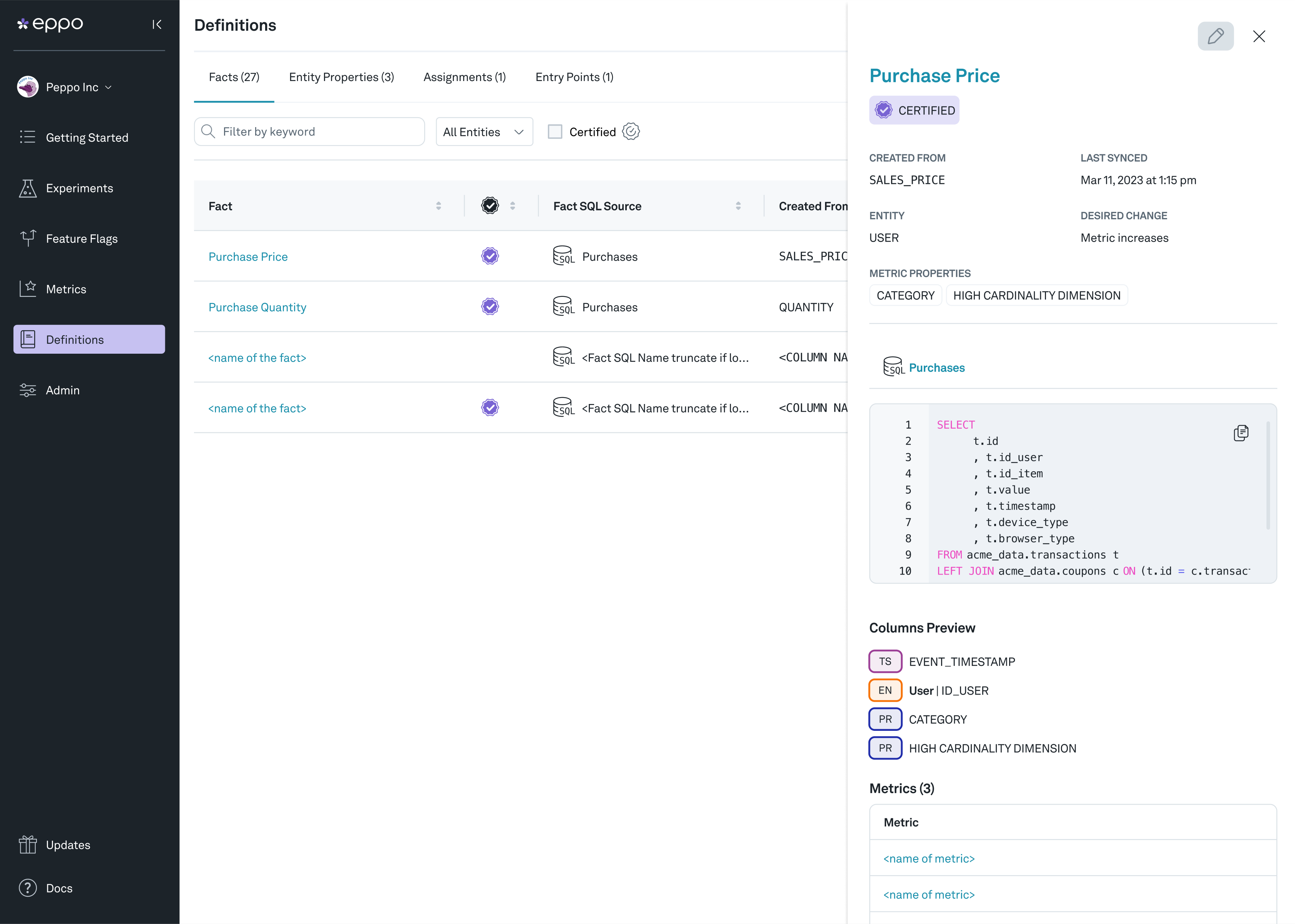 Certified metric example