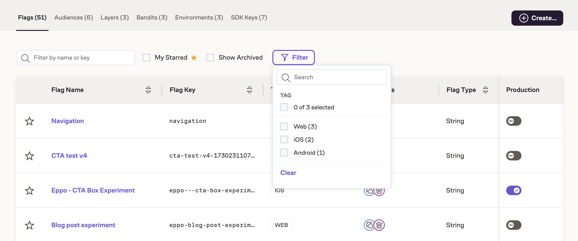 Flag list page tags filter