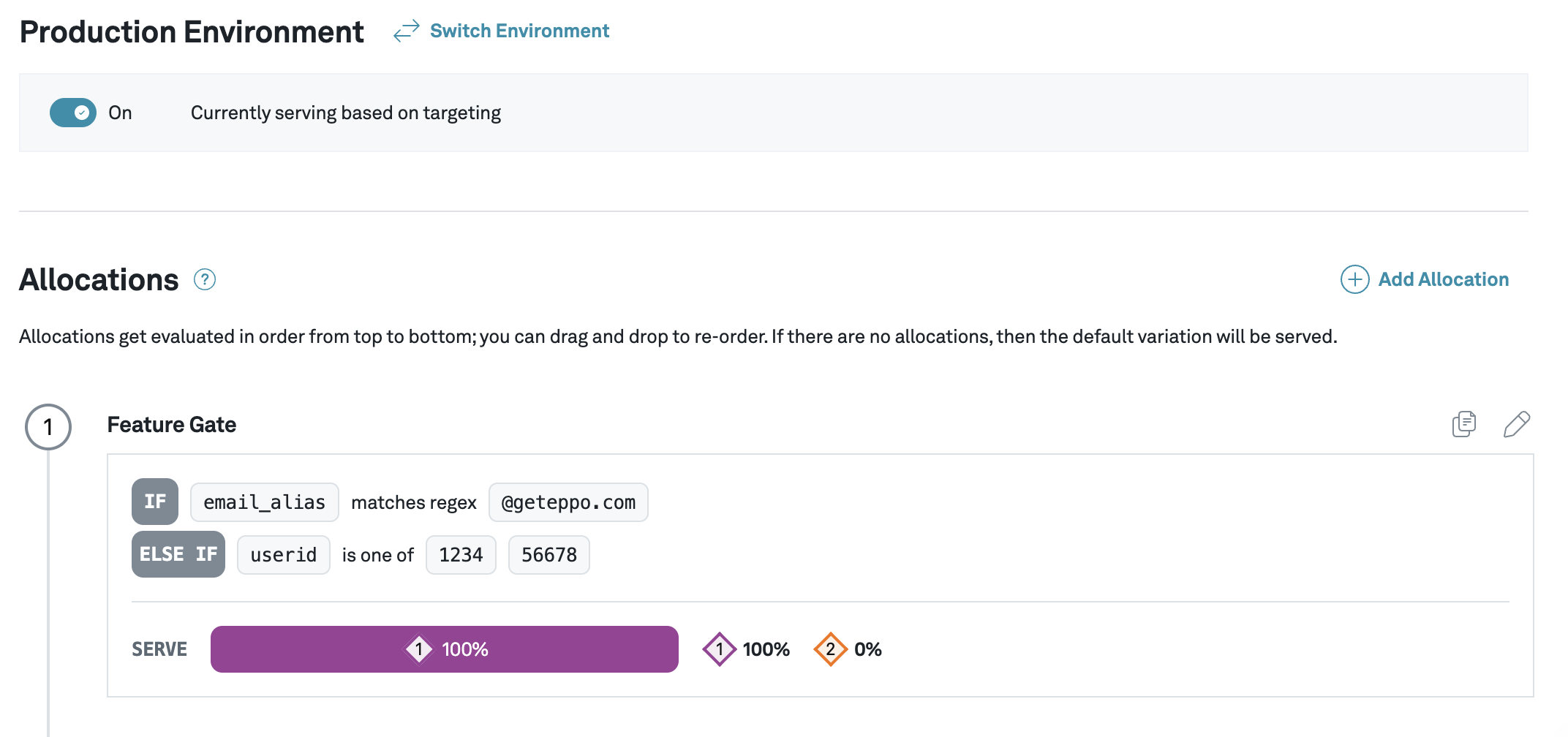 Screenshot of targeting of internal audience