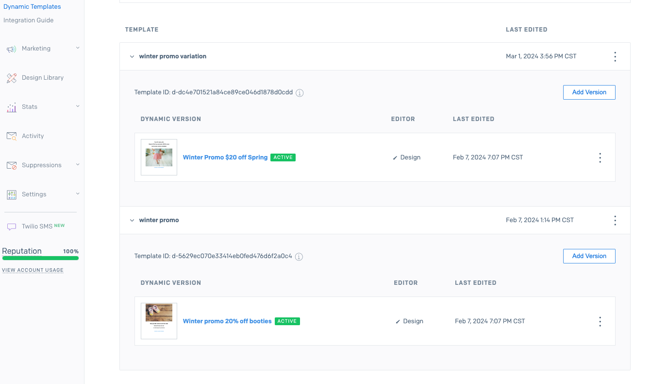 Sendgrid dynamic templates dashboard