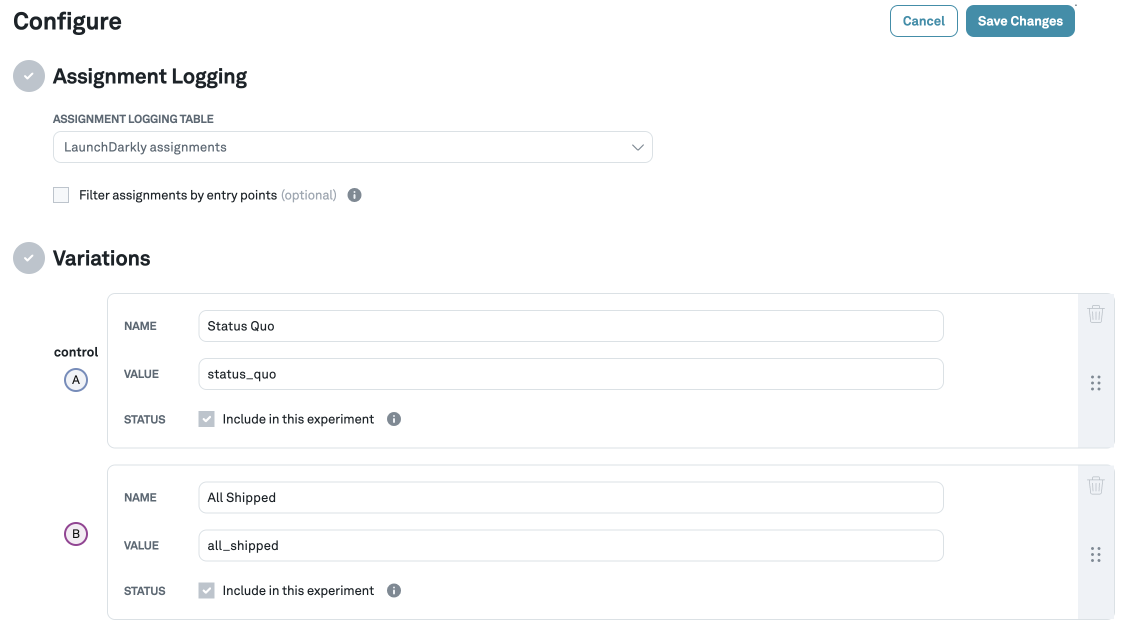 Configure variations